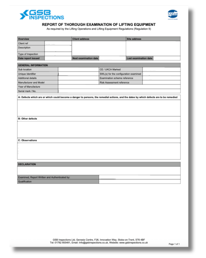 Report of Thorough Examination